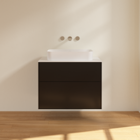 Тумба под раковину Villeroy & Boch Finion 80х50,1 см с подсветкой МДФ черный матовый лак/стекло белое матовое G63100PD