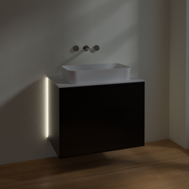 Тумба под раковину Villeroy & Boch Finion 80х50,1 см с подсветкой МДФ черный матовый лак/стекло белое матовое G63100PD