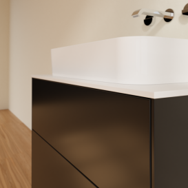 Тумба под раковину Villeroy & Boch Finion 80х50,1 см с подсветкой МДФ черный матовый лак/стекло белое матовое G63100PD