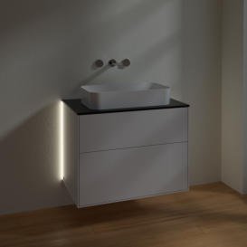 Тумба под раковину Villeroy & Boch Finion 80х50,1 см с подсветкой МДФ глянцевый белый лак/стекло черное матовое G63200GF