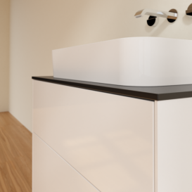 Тумба под раковину Villeroy & Boch Finion 80х50,1 см с подсветкой МДФ глянцевый белый лак/стекло черное матовое G63200GF