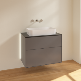 Тумба под раковину Villeroy & Boch Finion 80х50,1 см с подсветкой МДФ антрацит матовый лак/стекло черное матовое G63200GK