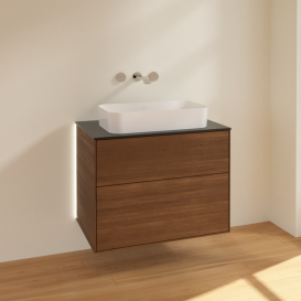 Тумба под раковину Villeroy & Boch Finion 80х50,1 см с подсветкой МДФ шпон грецкого ореха/стекло черное матовое G63200GN