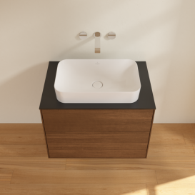 Тумба под раковину Villeroy & Boch Finion 80х50,1 см с подсветкой МДФ шпон грецкого ореха/стекло черное матовое G63200GN