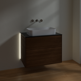 Тумба под раковину Villeroy & Boch Finion 80х50,1 см с подсветкой МДФ шпон грецкого ореха/стекло черное матовое G63200GN