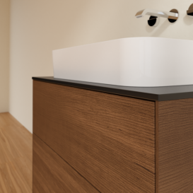 Тумба под раковину Villeroy & Boch Finion 80х50,1 см с подсветкой МДФ шпон грецкого ореха/стекло черное матовое G63200GN