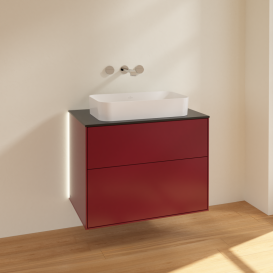 Тумба под раковину Villeroy & Boch Finion 80х50,1 см с подсветкой МДФ пион матовый лак/стекло черное матовое G63200HB