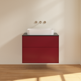 Тумба под раковину Villeroy & Boch Finion 80х50,1 см с подсветкой МДФ пион матовый лак/стекло черное матовое G63200HB