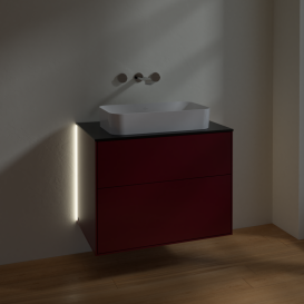 Тумба под раковину Villeroy & Boch Finion 80х50,1 см с подсветкой МДФ пион матовый лак/стекло черное матовое G63200HB