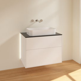 Тумба под раковину Villeroy & Boch Finion 80х50,1 см с подсветкой МДФ белый матовый лак/стекло черное матовое G63200MT