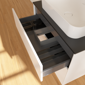 Тумба под раковину Villeroy & Boch Finion 80х50,1 см с подсветкой МДФ белый матовый лак/стекло черное матовое G63200MT