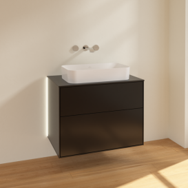 Тумба под раковину Villeroy & Boch Finion 80х50,1 см с подсветкой МДФ черный матовый лак/стекло черное матовое G63200PD