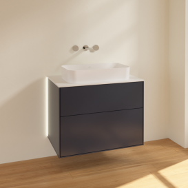 Тумба под раковину Villeroy & Boch Finion 80х50,1 см с подсветкой МДФ темно-синий матовый лак/стекло белое матовое G63100HG