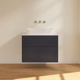 Тумба под раковину Villeroy & Boch Finion 80х50,1 см с подсветкой МДФ темно-синий матовый лак/стекло белое матовое G63100HG