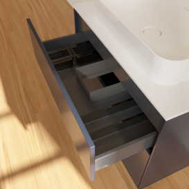 Тумба под раковину Villeroy & Boch Finion 80х50,1 см с подсветкой МДФ темно-синий матовый лак/стекло белое матовое G63100HG