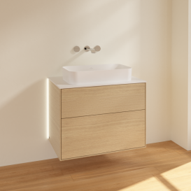 Тумба под раковину Villeroy & Boch Finion 80х50,1 см с подсветкой МДФ шпон дуба/стекло белое матовое G63100PC