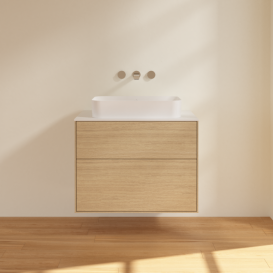 Тумба под раковину Villeroy & Boch Finion 80х50,1 см с подсветкой МДФ шпон дуба/стекло белое матовое G63100PC