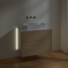 Тумба под раковину Villeroy & Boch Finion 80х50,1 см с подсветкой МДФ шпон дуба/стекло белое матовое G63100PC