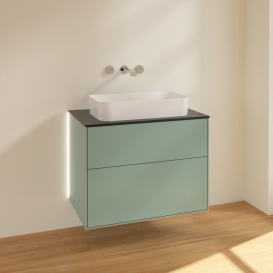 Тумба под раковину Villeroy & Boch Finion 80х50,1 см с подсветкой МДФ оливковый матовый лак/стекло черное матовое G63200GM