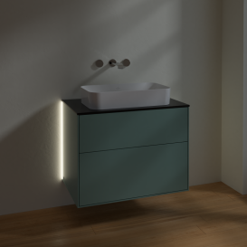 Тумба под раковину Villeroy & Boch Finion 80х50,1 см с подсветкой МДФ оливковый матовый лак/стекло черное матовое G63200GM