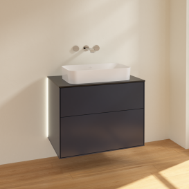 Тумба под раковину Villeroy & Boch Finion 80х50,1 см с подсветкой МДФ темно-синий матовый лак/стекло черное матовое G63200HG