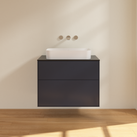 Тумба під раковину Villeroy & Boch Finion 80х50,1 см із підсвічуванням МДФ темно-синій матовий лак/скло чорне матове G63200HG