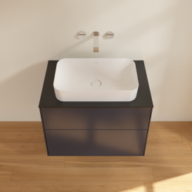 Тумба под раковину Villeroy & Boch Finion 80х50,1 см с подсветкой МДФ темно-синий матовый лак/стекло черное матовое G63200HG