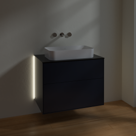 Тумба под раковину Villeroy & Boch Finion 80х50,1 см с подсветкой МДФ темно-синий матовый лак/стекло черное матовое G63200HG