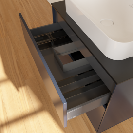 Тумба под раковину Villeroy & Boch Finion 80х50,1 см с подсветкой МДФ темно-синий матовый лак/стекло черное матовое G63200HG