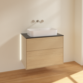 Тумба під раковину Villeroy & Boch Finion 80х50,1 см з підсвічуванням ДСП шпон дуба/скло чорне матове G63200PC