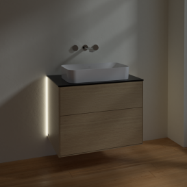 Тумба под раковину Villeroy & Boch Finion 80х50,1 см с подсветкой ДСП шпон дуба/стекло черное матовое G63200PC