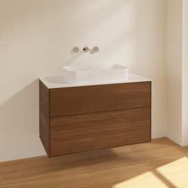 Тумба под раковину Villeroy & Boch Finion 100х50,1 см МДФ шпон грецкого ореха/стекло белое матовое F64100GN