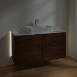 Тумба под раковину Villeroy & Boch Finion 120х50,1 см с подсветкой МДФ шпон грецкого ореха/стекло белое матовое G26100GN