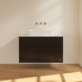 Тумба под раковину Villeroy & Boch Finion 100х50,1 см МДФ черный матовый лак/стекло белое матовое F64100PD