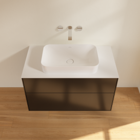 Тумба под раковину Villeroy & Boch Finion 100х50,1 см МДФ черный матовый лак/стекло белое матовое F64100PD