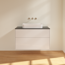 Тумба под раковину Villeroy & Boch Finion 100х50,1 см МДФ глянцевый белый лак/стекло черное матовое F64200GF