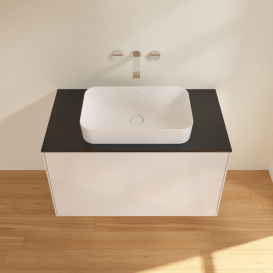 Тумба под раковину Villeroy & Boch Finion 100х50,1 см МДФ глянцевый белый лак/стекло черное матовое F64200GF