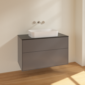 Тумба под раковину Villeroy & Boch Finion 100х50,1 см МДФ антрацит матовый лак/стекло черное матовое F64200GK