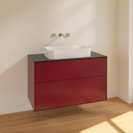 Тумба под раковину Villeroy & Boch Finion 100х50,1 см МДФ пион матовый лак/стекло черное матовое F64200HB