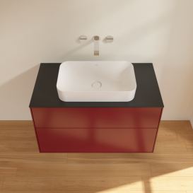 Тумба под раковину Villeroy & Boch Finion 100х50,1 см МДФ пион матовый лак/стекло черное матовое F64200HB