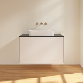 Тумба под раковину Villeroy & Boch Finion 100х50,1 см МДФ белый матовый лак/стекло черное матовое F64200MT