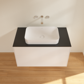 Тумба под раковину Villeroy & Boch Finion 100х50,1 см МДФ белый матовый лак/стекло черное матовое F64200MT