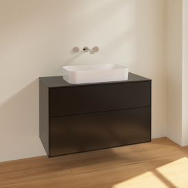 Тумба під раковину Villeroy & Boch Finion 100х50,1 см МДФ чорний матовий лак/скло чорне матове F64200PD