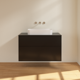 Тумба под раковину Villeroy & Boch Finion 100х50,1 см МДФ черный матовый лак/стекло черное матовое F64200PD