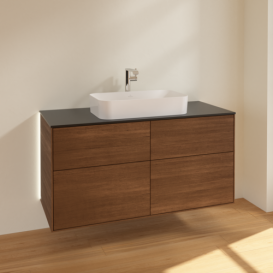 Тумба под раковину Villeroy & Boch Finion 120х50,1 см с подсветкой МДФ шпон грецкого ореха/стекло черное матовое G26200GN