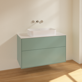 Тумба под раковину Villeroy & Boch Finion 100х50,1 см МДФ оливковый матовый лак/стекло белое матовое F64100GM