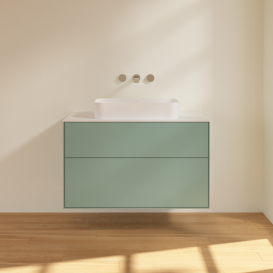 Тумба под раковину Villeroy & Boch Finion 100х50,1 см МДФ оливковый матовый лак/стекло белое матовое F64100GM