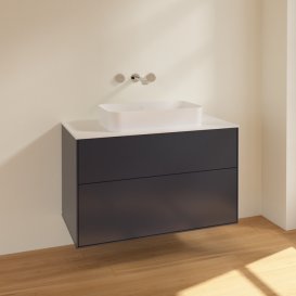 Тумба под раковину Villeroy & Boch Finion 100х50,1 см МДФ темно-синий матовый лак/стекло белое матовое F64100HG