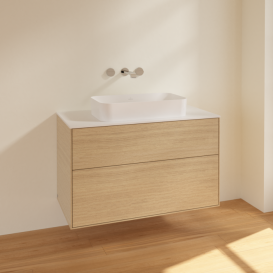 Тумба под раковину Villeroy & Boch Finion 100х50,1 см МДФ шпон дуба/стекло белое матовое F64100PC