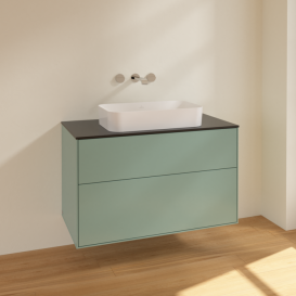 Тумба под раковину Villeroy & Boch Finion 100х50,1 см МДФ оливковый матовый лак/стекло черное матовое F64200GM